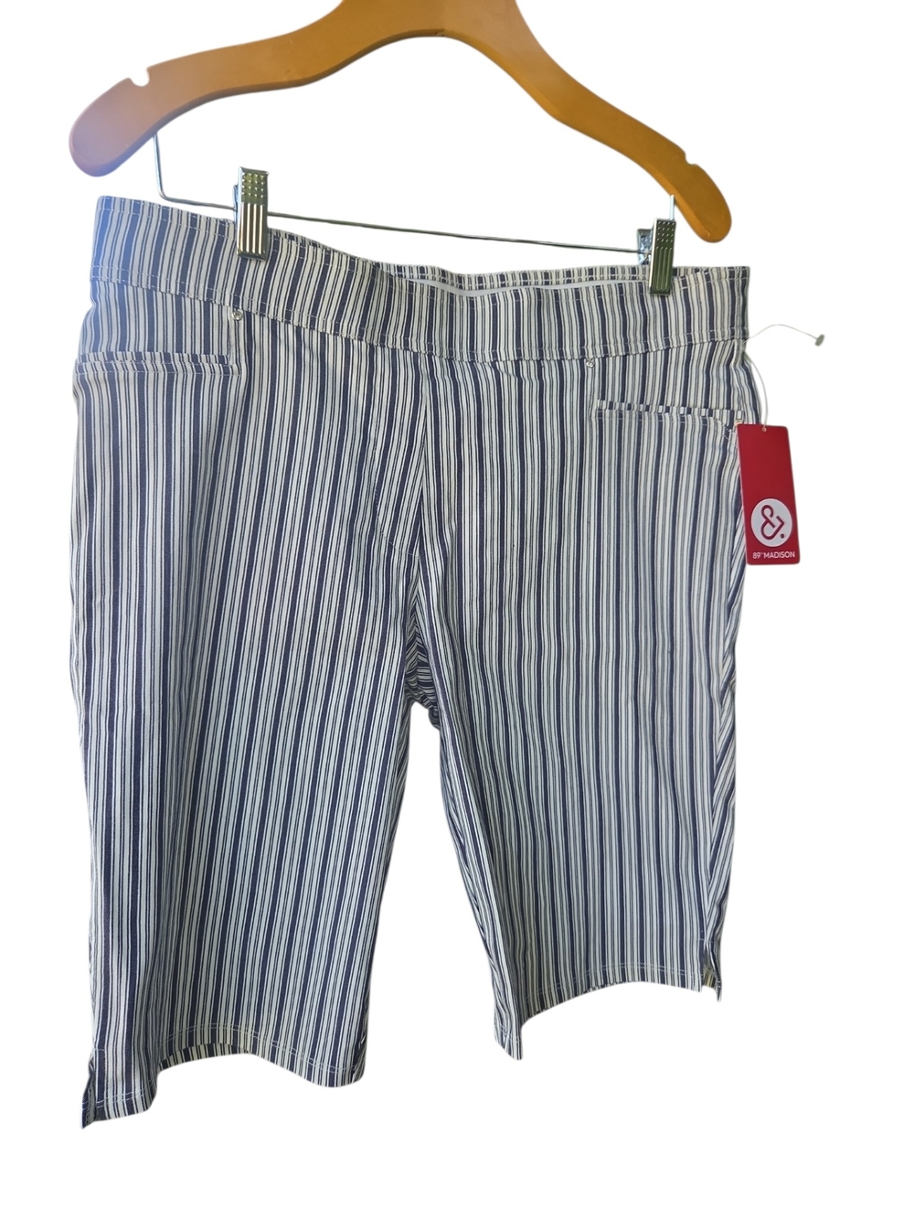 Stretchy Madison Navy White Vertical Stripe Shorts